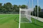 Preview: Eckverschweißtes Schäper Wettkampf-Fußballtor mit freier Netzaufhängung, Typ 1, in Hülsen stehend, weiß lackiert, Seitenansicht