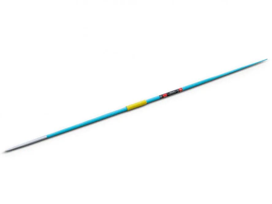 Ein türkis farbener Wettkampf-Speer Viking, 400g