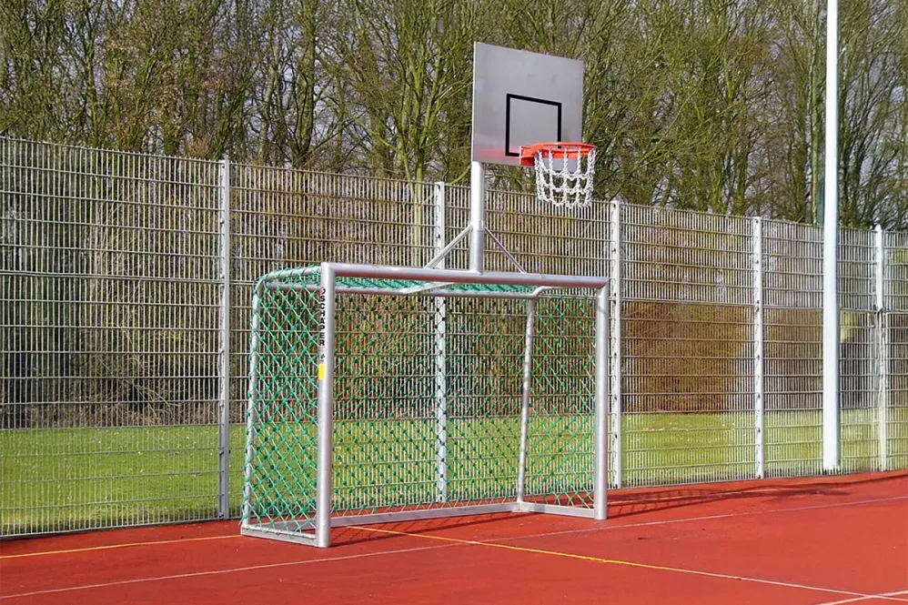 Kleinfeld-Fußballtor, Bolzplatztor aus Aluminium mit Basketballaufsatz
