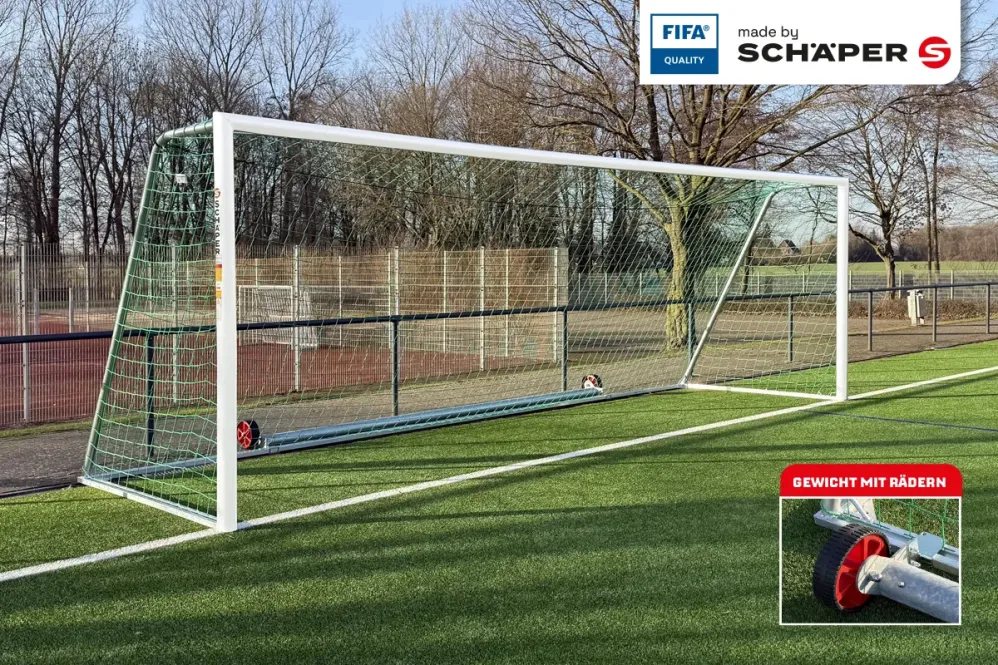 Trainingsfußballtor FIFA mit Rädern und Gewicht, weiß