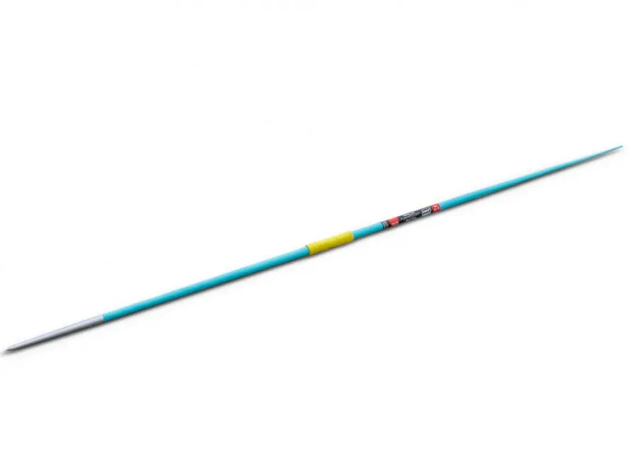 Ein türkis farbener Wettkampf-Speer Viking, 500g