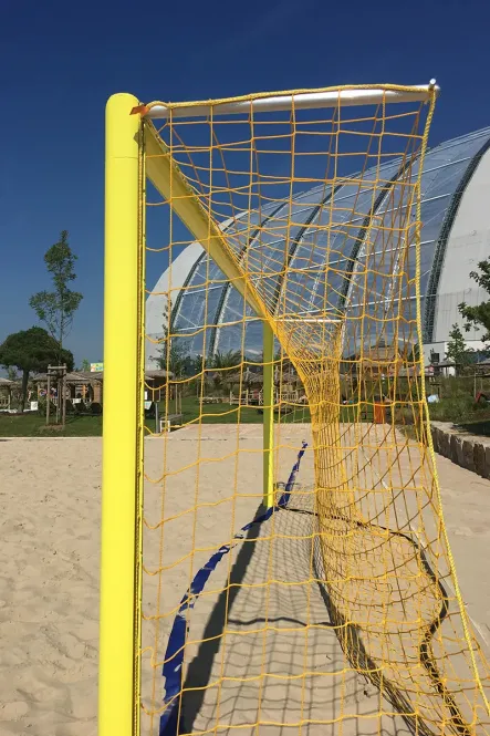 Beachsoccer-Tore aus Aluminium, gelb, im Sand, Ansicht Seite Beachsoccer-Tore aus Aluminium, gelb, im Sand, Ansicht Seite